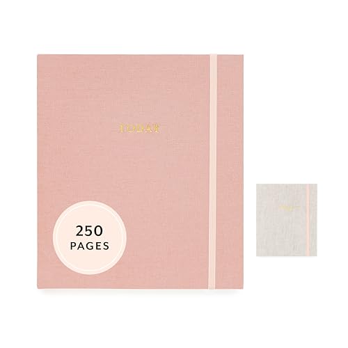 Sugar Paper Mindful Journal, 250 Guided Pages, Rose Linen Cloth Cover and Elastic Band Closure, 7" x 8" - color: Rose Pink, size: Mindful Journal