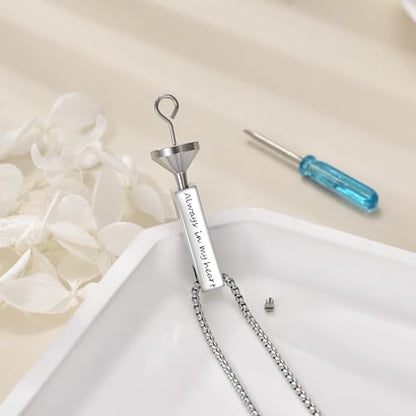 Cremation Urn Necklaces for Ashes Sterling Silver 3D Vertical Bar Memorial Pendant for Loved Ones Keepsake Cremation Jewelry Gifts for Women Men - style: Sunflower