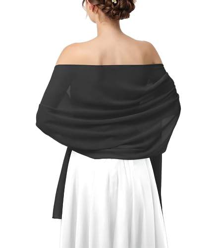 Chiffon Shawl Wraps for Women, Shawls for Wedding, Pashimina Bride Shawl, Evening Dresses - color: Black, size: 79"x26"