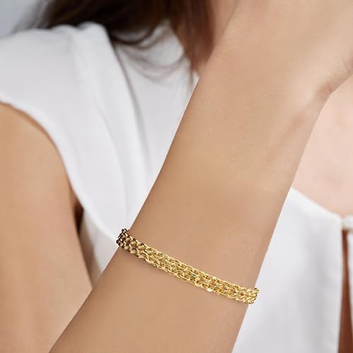 14K Gold Bracelet for Women 14K Gold Bracelets for Women Trendy Womens Link Bracelets Wide Mesh Design Mens Bracelet - size: 9