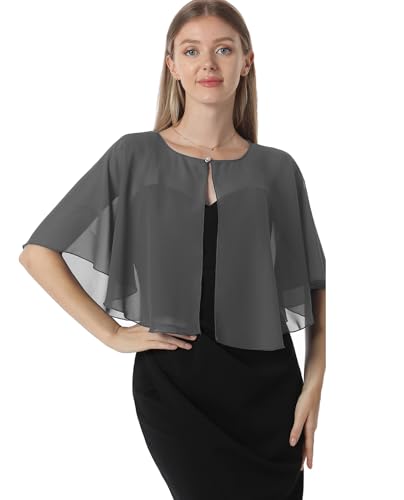 Chiffon Capelet Soft capes Shawls and Wraps for Evening Dress Wedding Cape 1920s shawl accessories for women - color: Dark Gray
