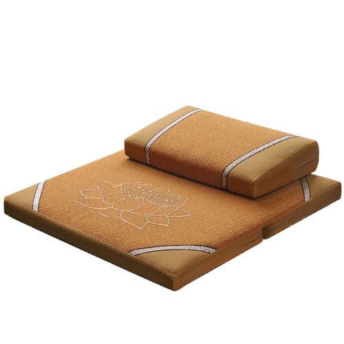 Portable Foldable Meditation Cushion Mat Set with Washable Cotton Linen Cover, Larger Yoga Mat Bolster Floor Pillows Seating for Adults Meditation Accessories yellow-60cm - color: Yellow, size: 60cm