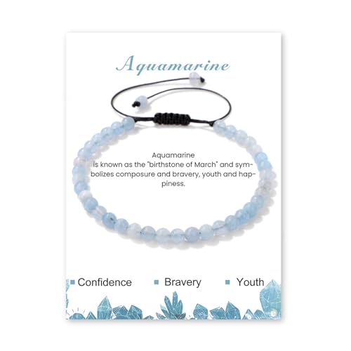 Crystal Bracelet for Women 4mm Adjustable Braided Natural Stone Bracelets Handmade Beaded Bracelets Gemstone Bracelet Healing Crystal Bracelet Crystal Jewelry for Women - style: aquamarine