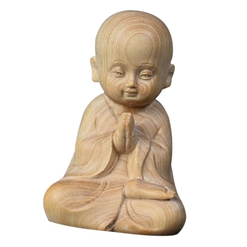 Alipis Carved Buddha Monk Figurine Small Desktop Wood Decoration for Zen Decor and Meditation Unique Ornament for Home Office