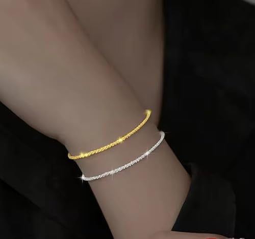 Dainty Adjustable Bracelet for Women - 14K White Gold Plated Stackable Link Chain, Minimalist Simple Jewelry