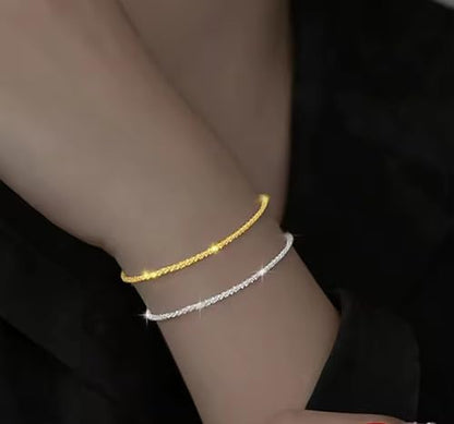 Dainty Adjustable Bracelet for Women - 14K White Gold Plated Stackable Link Chain, Minimalist Simple Jewelry