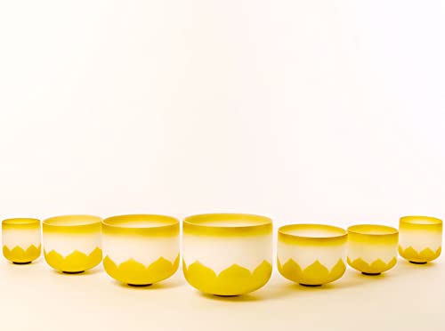Leize 6-12 inch Gold Lotus Design Chakra Tuned 432hz Set of 7 Quartz Crystal Singing Bowls with Heavy Duty Carrying Cases and Singing Bowl Mallet Suede Strikers - color: gold lotus design, size: Set of 7 size, 6-12", A-G Note 432 hz