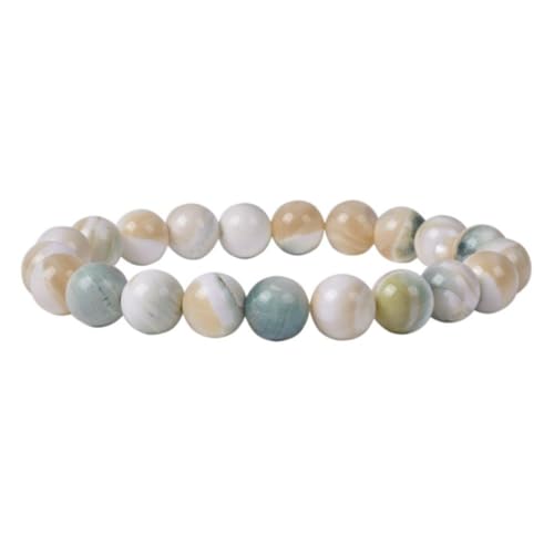 Justinstones Gem Semi Precious Gemstone 10mm Round Beads Stretch Bracelet 7 Inch Unisex - color: Green Tridacna shell
