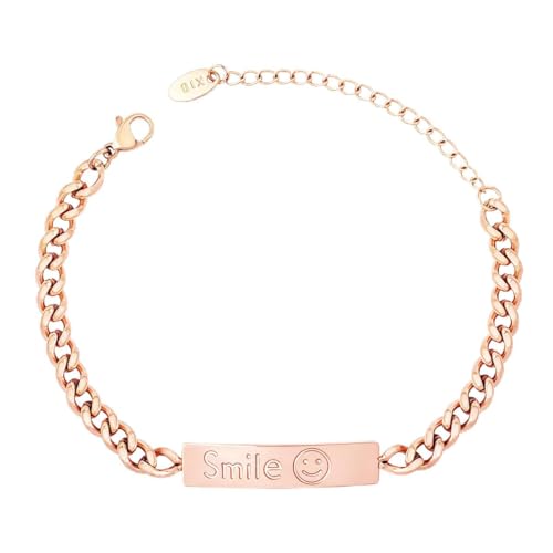 18K Gold Plated Cuban Bracelet for Women Dainty Stainless Steel Non Tarnish Smile Link Bangle Minimalist Flexible Chain Simple Trendy Jewelry for Anniversary Wife Her Birthday Gifts - color: Rose gold