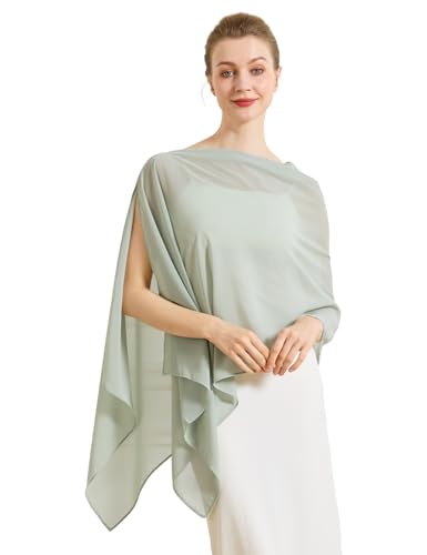 Chiffon Cape Shawl Wrap Scarf 3 Ways to Wear Elegant Sheer Capelet for Evening Dresses Weddings Parties - color: Sage Green