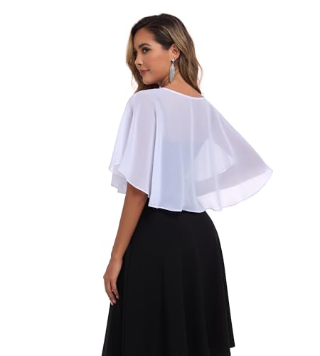 TONGFANTFL Women's Soft Chiffon Capelets Shawls and Wraps for Evening Wedding Cape Bole Cover Up - color: White