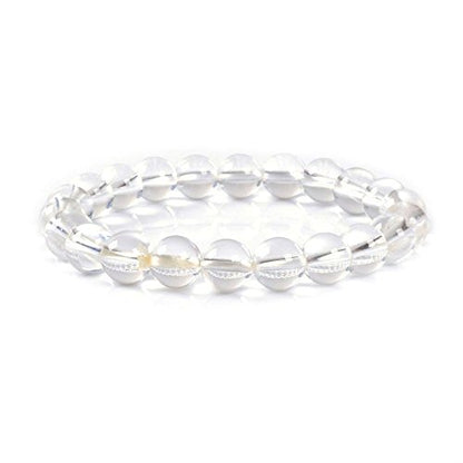 Justinstones Gem Semi Precious Gemstone 8mm Round Beads Stretch Bracelet 7 Inch Unisex - color: Clear Quartz
