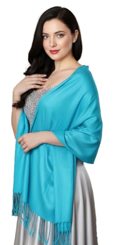 Pashmina Shawls Wraps for Women. Dress Cover Up Formal. Cashmere Feel Wrap for Evening Dress. - color: Turquoise Blue
