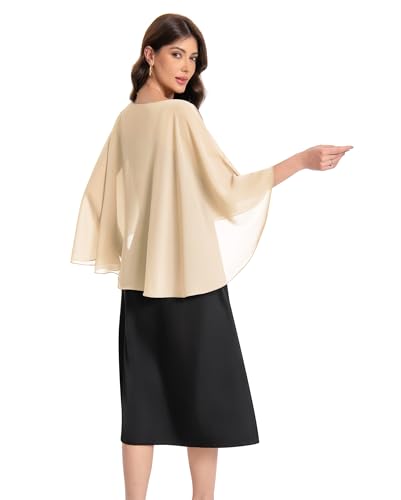 Baoqiya Women's Capelet Shawls and Wraps for Evening Dresses Soft Bridesmaid Shawl Chiffon Cape Wedding Cover Up - color: Champagne