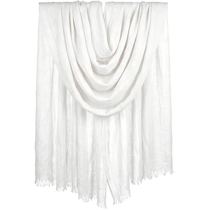 Women Summer Scarfs Large Long Lightweight Linen Beach Gauze Shawl Wrap 75”×43” - color: White