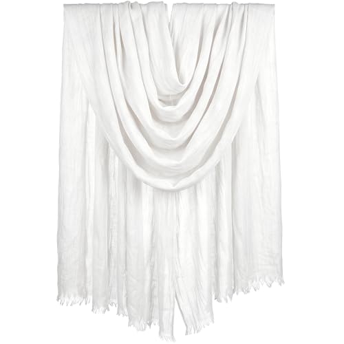 Women Summer Scarfs Large Long Lightweight Linen Beach Gauze Shawl Wrap 75”×43” - color: White
