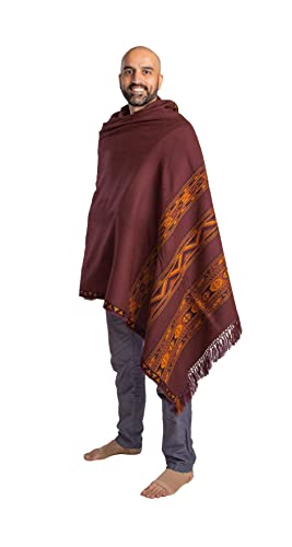 Meditation Shawl or Blanket, Exotic Shawl/Wrap, Oversize Scarf or Stole. Unisex - color: Maroon