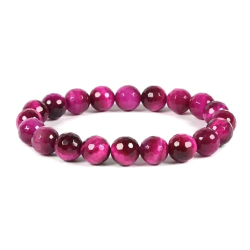 Justinstones Gemstone Crystals Chakra Beads Bracelet Crystal Healing 10mm Round Stretchable Bracelet for Her Gift - color: Faceted Dyed Rose Tiger Eye