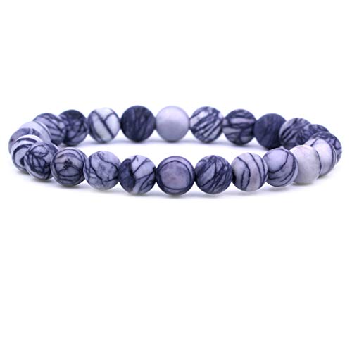 Amandastone Natural Gemstone 8mm Round Beads Stretch Bracelet 7 Inch - color: Matt Frosted Picasso