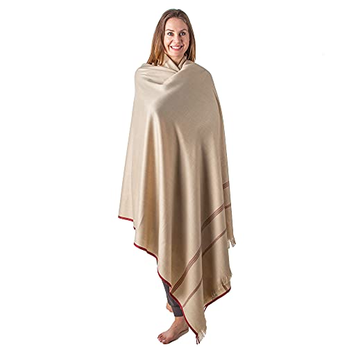 Versatile Premium Wool Blend Meditation Shawl - Large Unisex Prayer Wrap, Oversized Scarf & Yoga Blanket - color: Light Brown