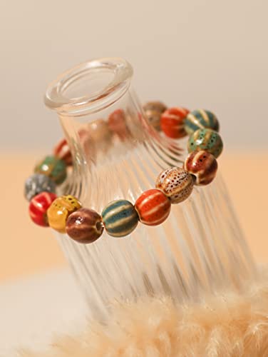 MINACHI Boho Hippie Colorful Ceramic Beads Strand Stretch Bracelet, Bohemian Summer Beach Jewelry Gift for Women - color: S04