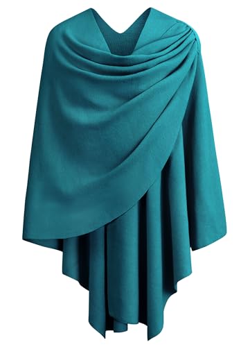 PULI Womens Large Cross Front Poncho Sweater Wrap Topper Knitted Elegant Shawls Cape for Fall Winter - color: 1-dark Cyan