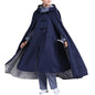 Winter Meditation Robe Hooded Trench Coat Cloak Double Layer Plush Buddhist Capes Unisex with Pockets - color: Blue, size: Large
