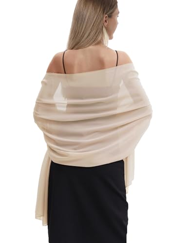 Chiffon Shawls and Wraps for Evening Dresses Women Elegant Soft Scarf Bridal Scarve Wedding Stole - color: Champagne(chiffon), size: Plus Size
