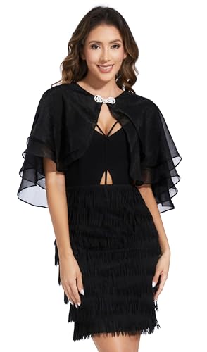 Women's Sheer Tencel Shawls and Wraps for Evening Dresses Soft Wedding Cape Lightweight Bridesmaid Scarves Cover Up - color: Black