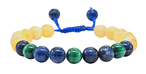 Amazing Gemstone Diabetic Support Bracelet - Yellow Calcite Sodalite Malachite Bracelet Set for Men Women Healing Calming Anxiety Stress Relief Gifts Pulseras Para Hombres Mujer Stocking Stuffers - color: Diabetic Support