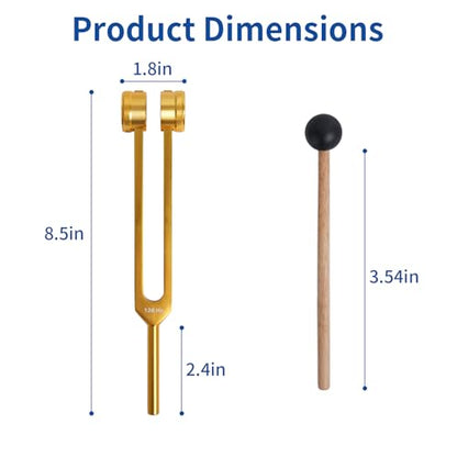 Energy Sound Relaxation Tuning Forks Kit-128Hz, Sound Therapy Tools, Non-Magnetic Aluminum Alloy, for Hearing Tests, Special Tuning Hammer for Ear Cleaning，Meditation Tool with Travel Case（Gloden） - color: Gloden