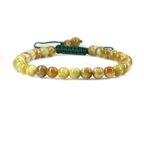 Keleny Natural Gemtone 6mm Round Beads Crystal Adjustable Braided Macrame Tassels Bracelets Unisex - color: Green Seraphinite