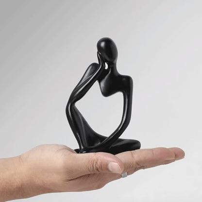 Set of 3 Minimalist Statues, Black Sandstone Figurines, Sitting Zen Pose, Lightweight & Durable Acrylic Gypsum Cement. Suitable for Office, Living Room, and Desk Decoration.