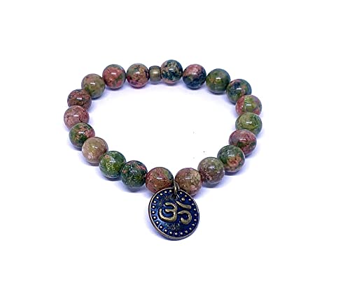 Release stress,anxiety, Unakite OM Yoga Gemstone Mala Bracelet, Meditation Reiki Zen Bracelet,