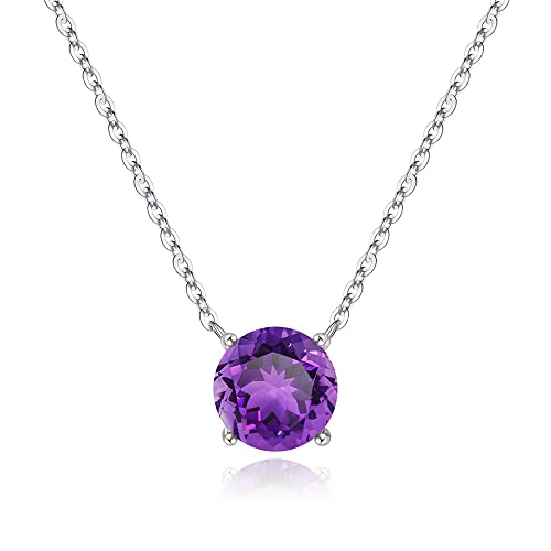 Ursilver Mothers Day Gifts - Birthstone Necklace for Women 925 Sterling Silver Round Birthstone Necklace Birthday Gifts 12 Months Necklaces for Women Jewelry Gift - color: 14K White Gold