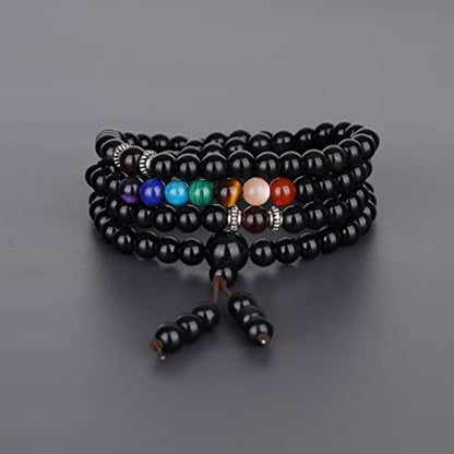 COAI 108 Japa Mala 7 Chakra Stone Wrap Bracelet Necklace - style: Rainbow Obsidian