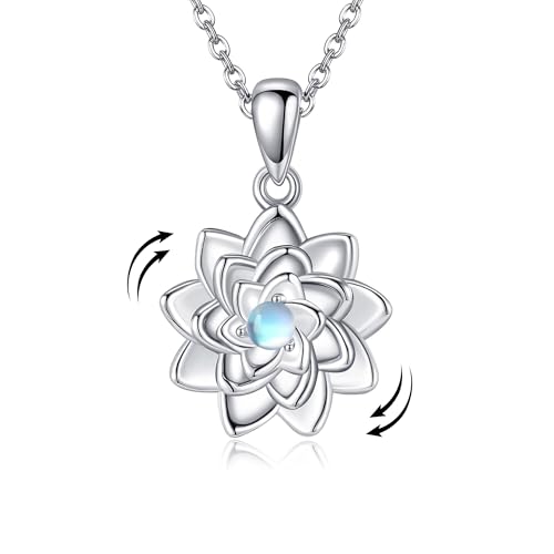 Hukkun Sterling Silver Lotus/Star Fidget Spinning Anxiety Relieving Necklace Jewelry Gift for Women - style: Spining Lotus Moonstone