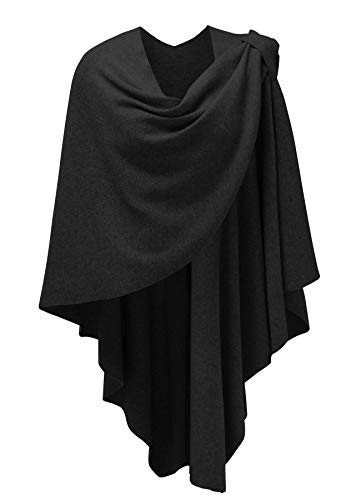 PULI Womens Large Cross Front Poncho Sweater Wrap Topper Knitted Elegant Shawls Cape for Fall Winter - color: 1-black