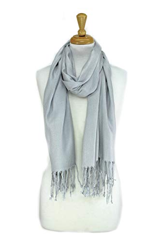 Luxurious Pashmina Feel Scarf & Shawl - Soft Solid Color Wrap for Weddings, Evening Dresses, Gifts - color: . Light Gray