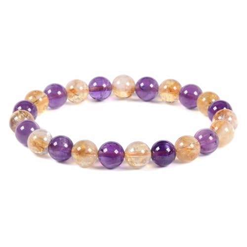 Justinstones Gem Semi Precious Gemstone 8mm Round Beads Stretch Bracelet 7 Inch Unisex - color: Amethyst Citrine