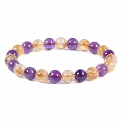 Justinstones Gem Semi Precious Gemstone 8mm Round Beads Stretch Bracelet 7 Inch Unisex - color: Amethyst Citrine