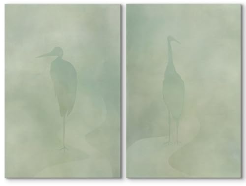 SIGNWIN Canvas Print Wall Art Mist and Cranes in Pale Green Minimalist Nature Silhouette Modern Art Minimalist Neutral Decor for Living Room, Bedroom, Office - 16"x24" x 2 - color: Bs16-2507-m04, size: 16" x 24" x 2 panels