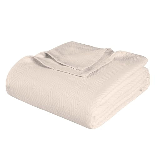 Superior Metro All-Season Cotton Blanket, Woven Blanket for Couch, Bed, Bedding, Farmhouse, Home Essentials, Cute and Cozy Bohemian Blankets, Herringbone Weave, Throw Size, Ivory - color: Ivory, size: Throw