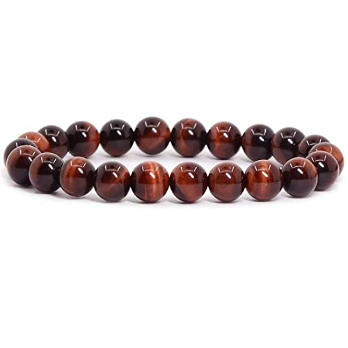 Angelstones Handmade Natural Healing Gemstone 8mm Round Beads Stretch Crystal Bracelet 7 Inch Unisex - color: Red Tiger Eye