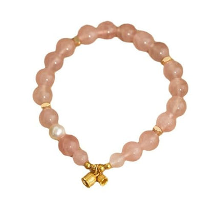 Rose Quartz Bracelet, 8mm Natural Gemstone Love Stone Jewelry Anxiety Relief & Meditation Support Heart Chakra Balance Valentine’s Mother’s Day Gift for Her - color: May bells pink