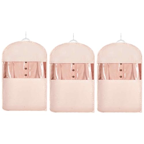 Space Saving Hanging Garment Bag with Self Compression Zipper，Dust Cover Clothes Bags for Down Coat,Dress,Suit，Closet Storage Organizer for Home Travel Use(Pink, Medium) - color: Pink, size: 3pcsM