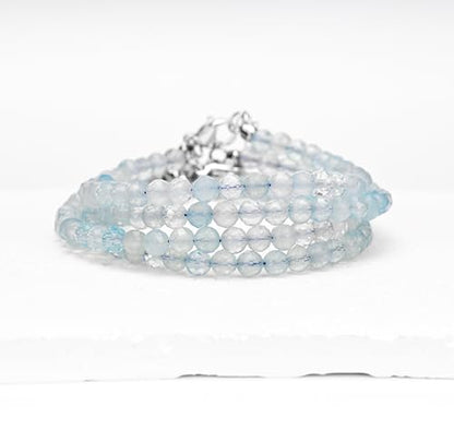 Crystal Bracelet for Women, Natural 4mm Faceted Beads Adjustable Bracelet, Small Beaded Healing Gemstone Bracelet - color: Aquamarine