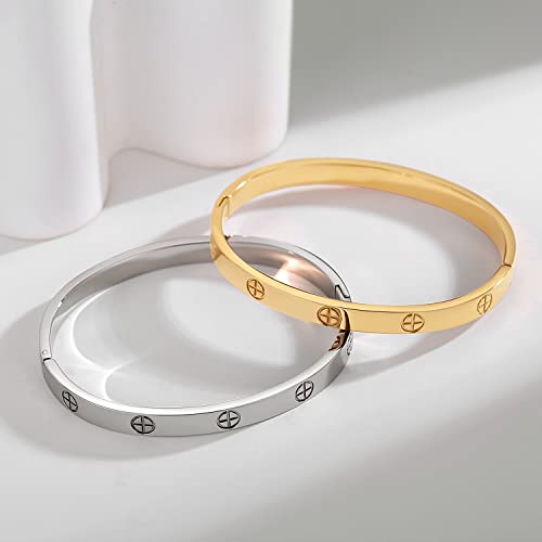 RIMRIVA 18K Gold-plated Bracelets for Women Friendship Love Bangle Bracelets Stainless Steel Bracelet Jewelry Birthday Gifts for Women Stocking Stuffers