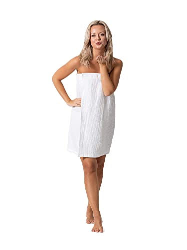 Turkish Linen Women’s Waffle Spa Body Wrap with Adjustable Closure - color: White, size: One Size