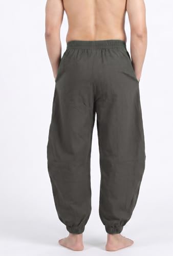 perdontoo Mens Casual Cotton Linen Pant Elastic Waist Drawstring Yoga Jogger Pants - color: Dark Grey, size: Small